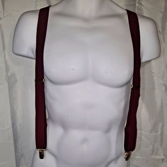 DGBM Men's 4-Point Suspenders Burgundy Adjustable Straps Slightly Distressed - Picture 2 of 6